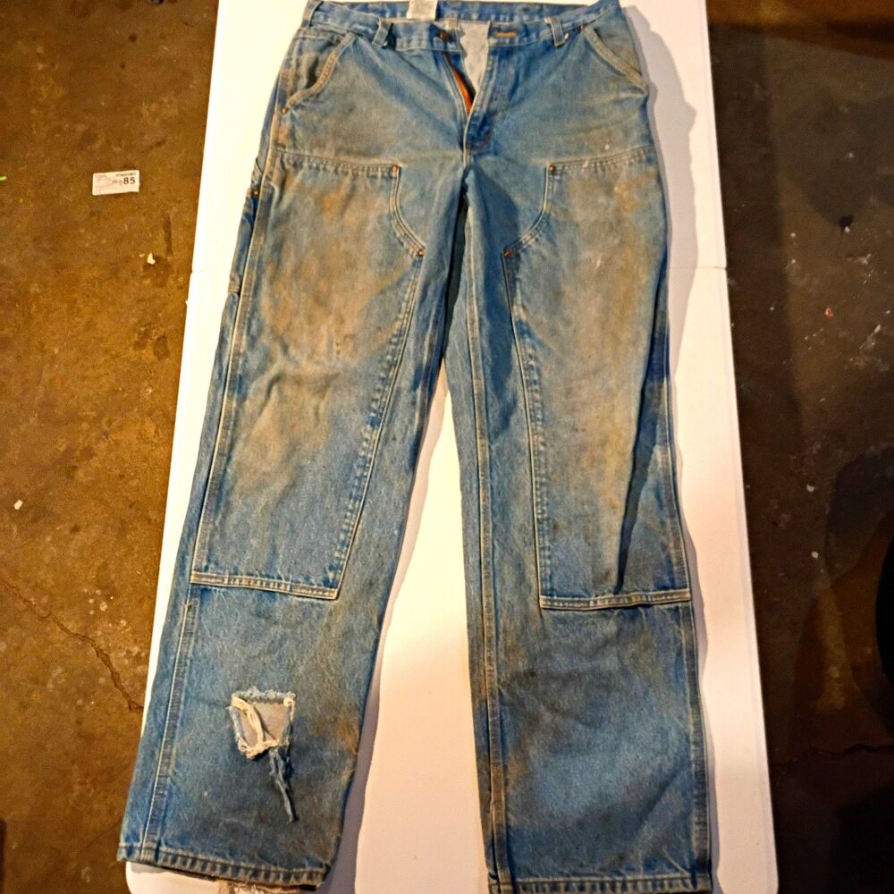 Carhartt double knee Men's Loose Fit Straight Leg Medium Wash Blue Denim Jeans
